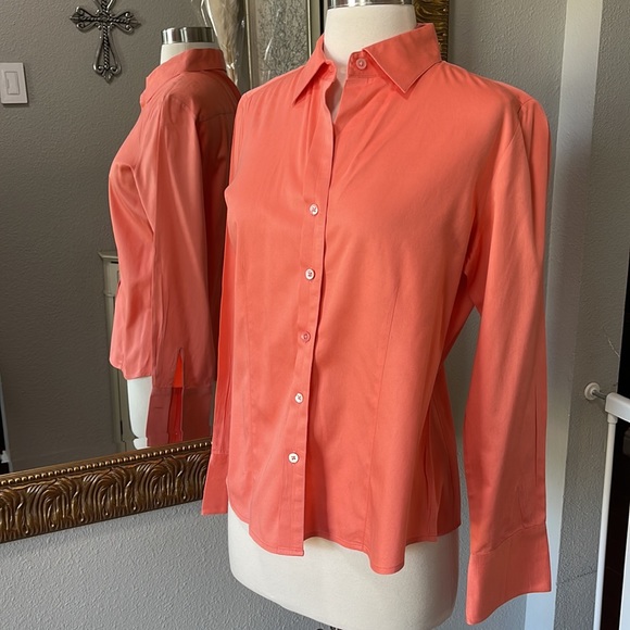 Ann Taylor Button Down Fitted Salmon Shirt - Picture 2 of 10